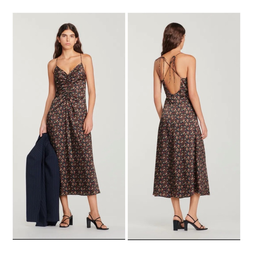 Sandro Paris Size 6 Emmanuela Ditsy Floral Strappy Back Midi Slip Dress